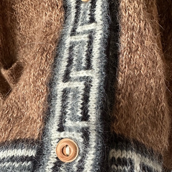Beautiful Handmade Alpaca Wool Cardigan w/ Pattern and Wood Buttons - Picture 4 of 5